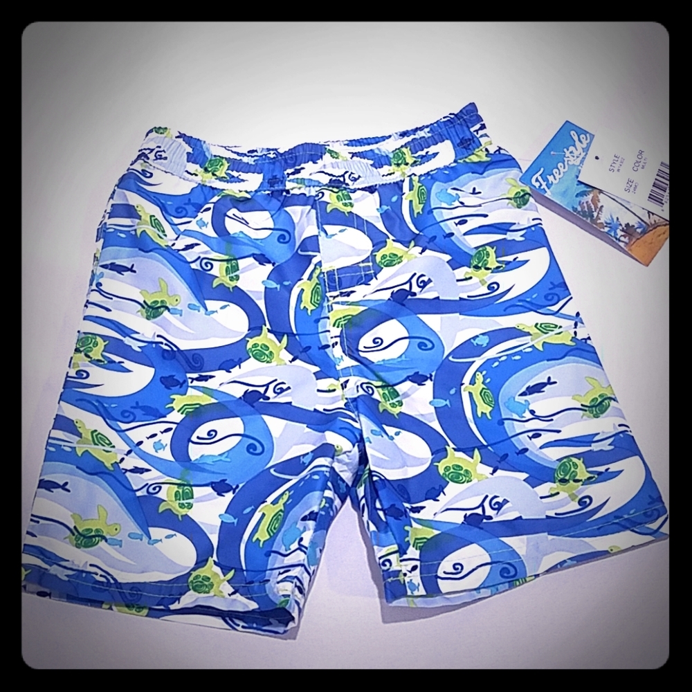 Freestyle Boy's Size 24 Months Swim Trunks Turtle Blue Fish Toddler Blue